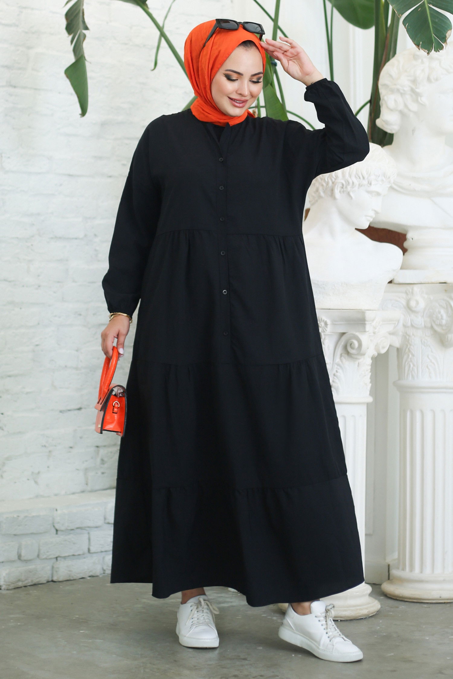 Büzgülü Pat Detaylı Elbise - 27293
