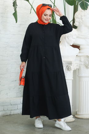 Büzgülü Pat Detaylı Elbise - 27293