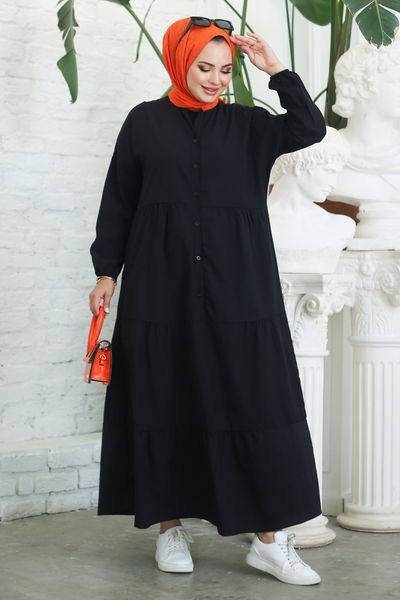 Büzgülü Pat Detaylı Elbise - 27293