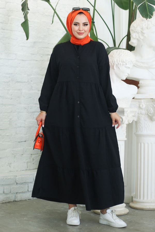 Büzgülü Pat Detaylı Elbise - 27293