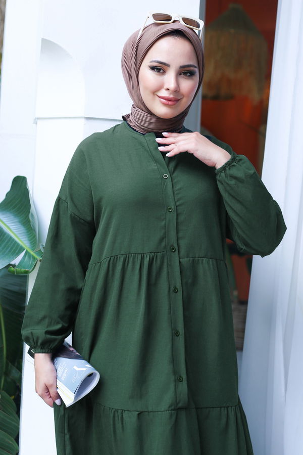 Büzgülü Pat Detaylı Elbise - 27293