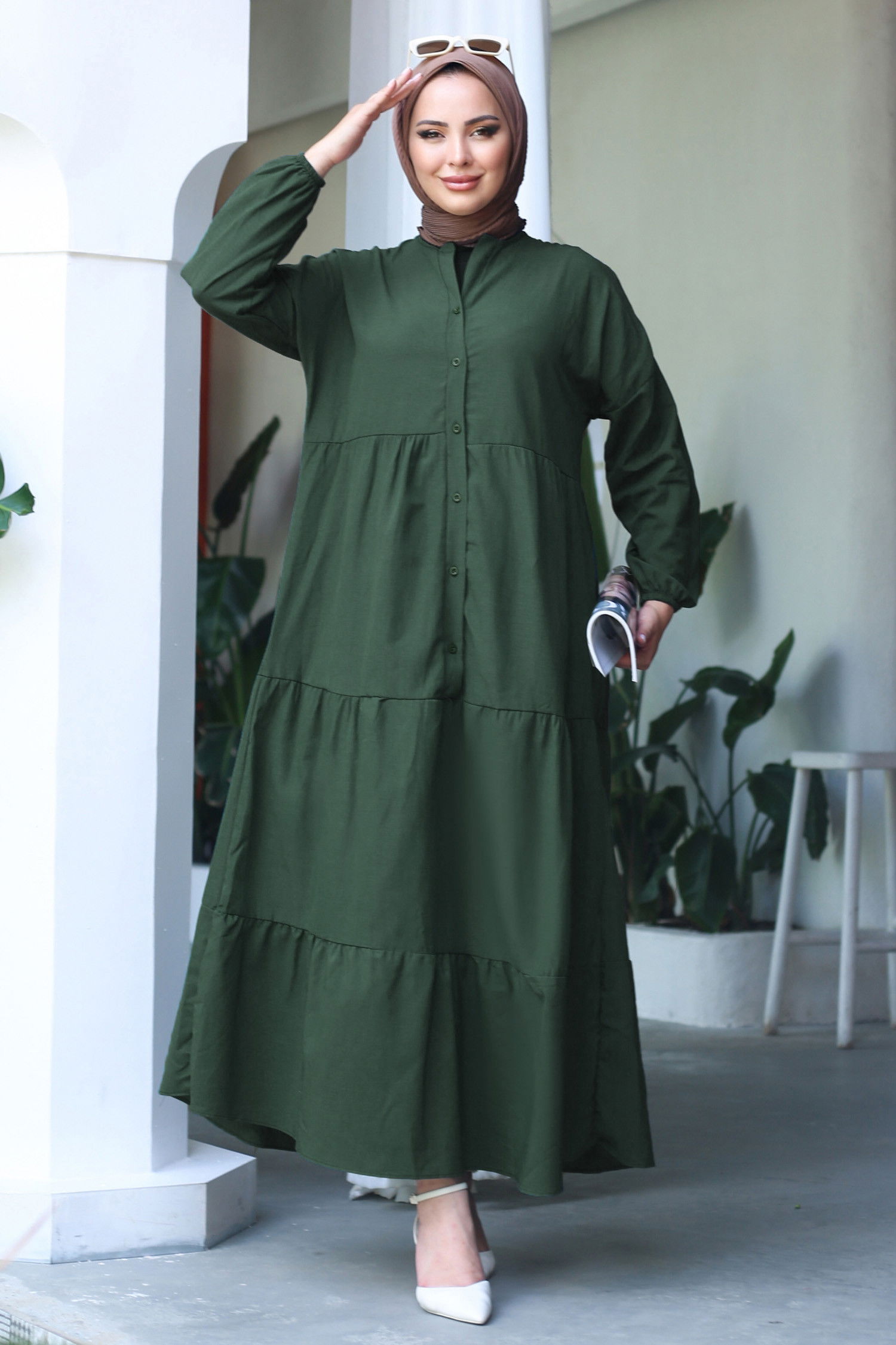 Büzgülü Pat Detaylı Elbise - 27293