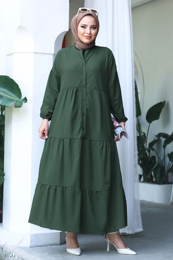 Büzgülü Pat Detaylı Elbise - 27293