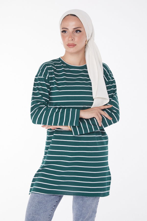 Çizgili Yırtmaçlı Tunik - 27134