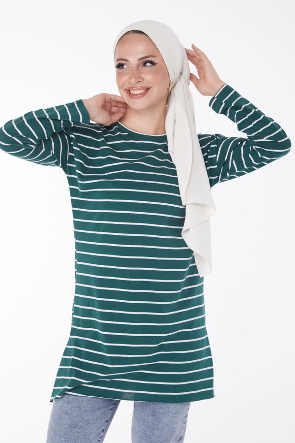 Çizgili Yırtmaçlı Tunik - 27134