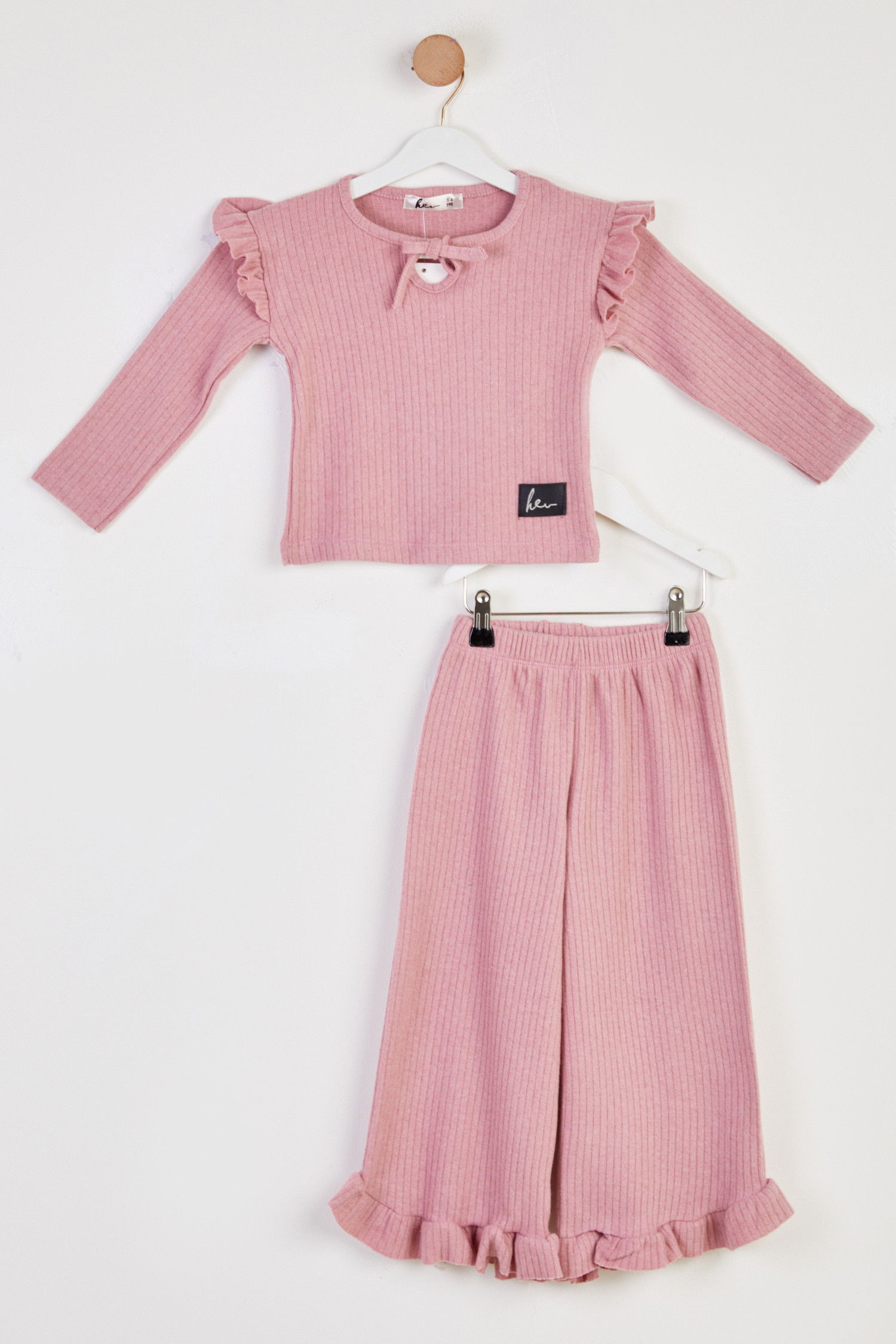 Kız Çocuk Pembe Fırfır Detaylı Takım - 26463 PEMBE