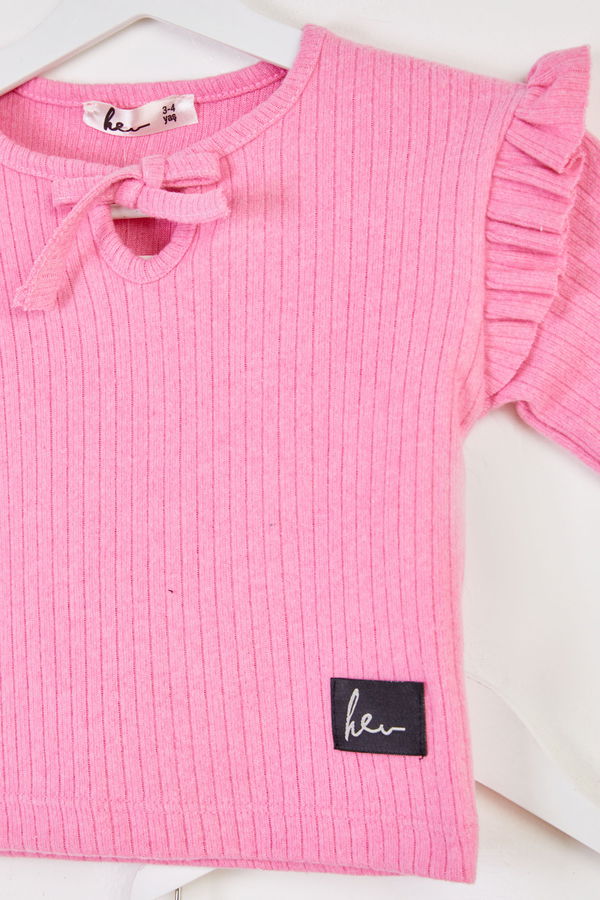 Kız Çocuk Pembe Fırfır Detaylı Takım - 26463 PEMBE