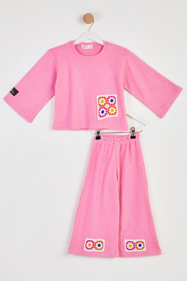 Kız Çocuk Pembe Nakışlı İkili Takım - 26462 PEMBE