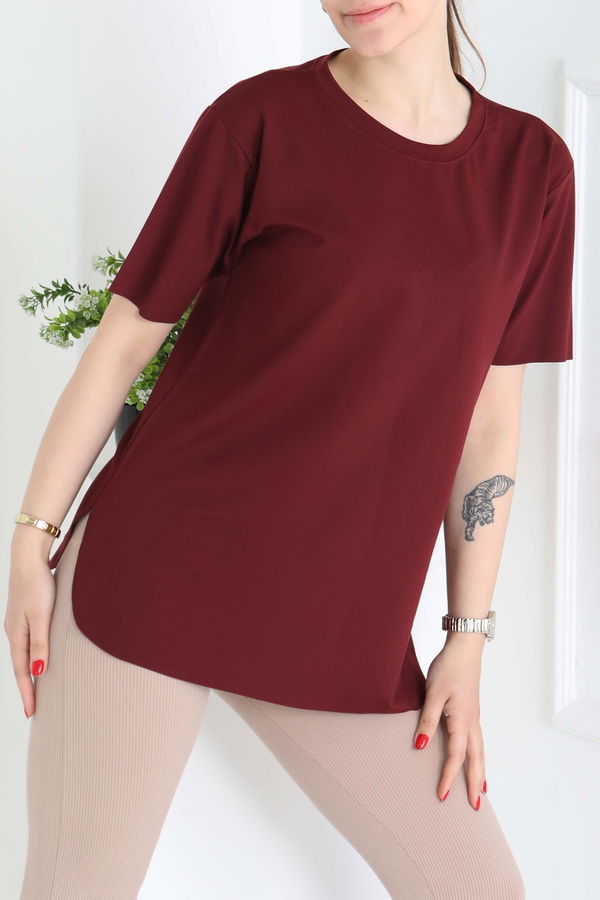 Yırtmalı Kısa Kollu T-Şhirt - 27117