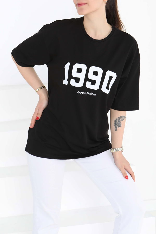 1990 Baskılı Kısa Kollu T-Şhirt - 27124