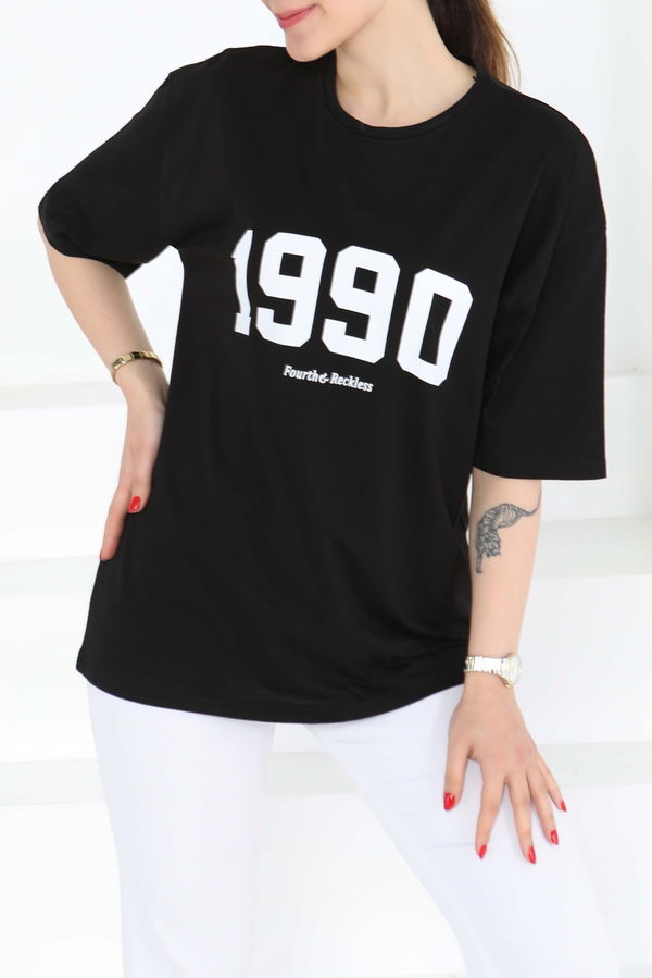 1990 Baskılı Kısa Kollu T-Şhirt - 27124
