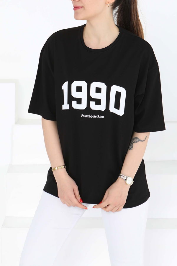 1990 Baskılı Kısa Kollu T-Şhirt - 27124