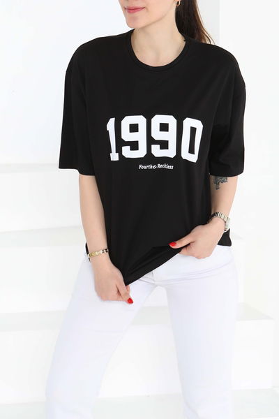 1990 Baskılı Kısa Kollu T-Şhirt - 27124