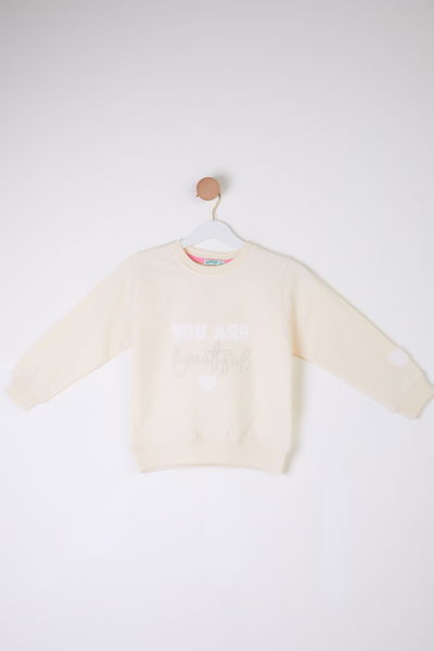 Kız Çocuk Bej Beautiful Sweatshirt - 26105