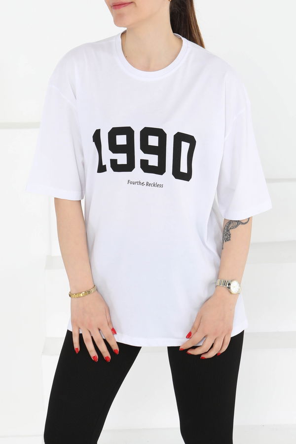 1990 Baskılı Kısa Kollu T-Şhirt - 27124