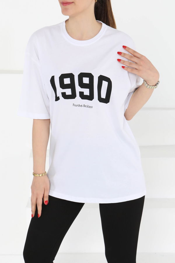 1990 Baskılı Kısa Kollu T-Şhirt - 27124