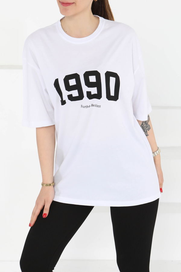 1990 Baskılı Kısa Kollu T-Şhirt - 27124