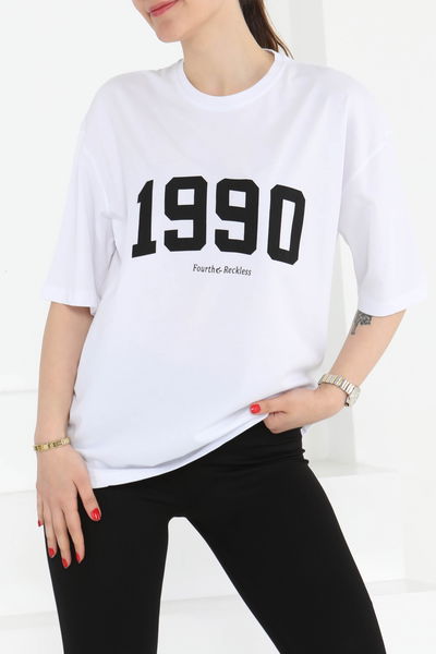 1990 Baskılı Kısa Kollu T-Şhirt - 27124
