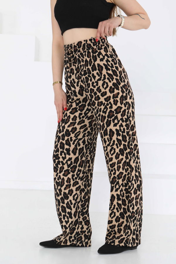 Leopar Desenli Lastikli Pantolon - 27129