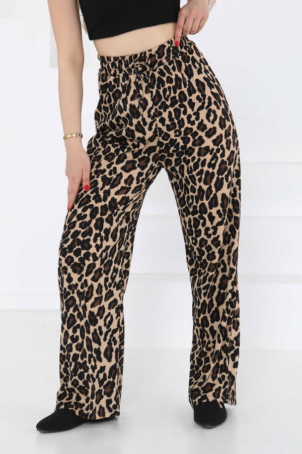 Leopar Desenli Lastikli Pantolon - 27129
