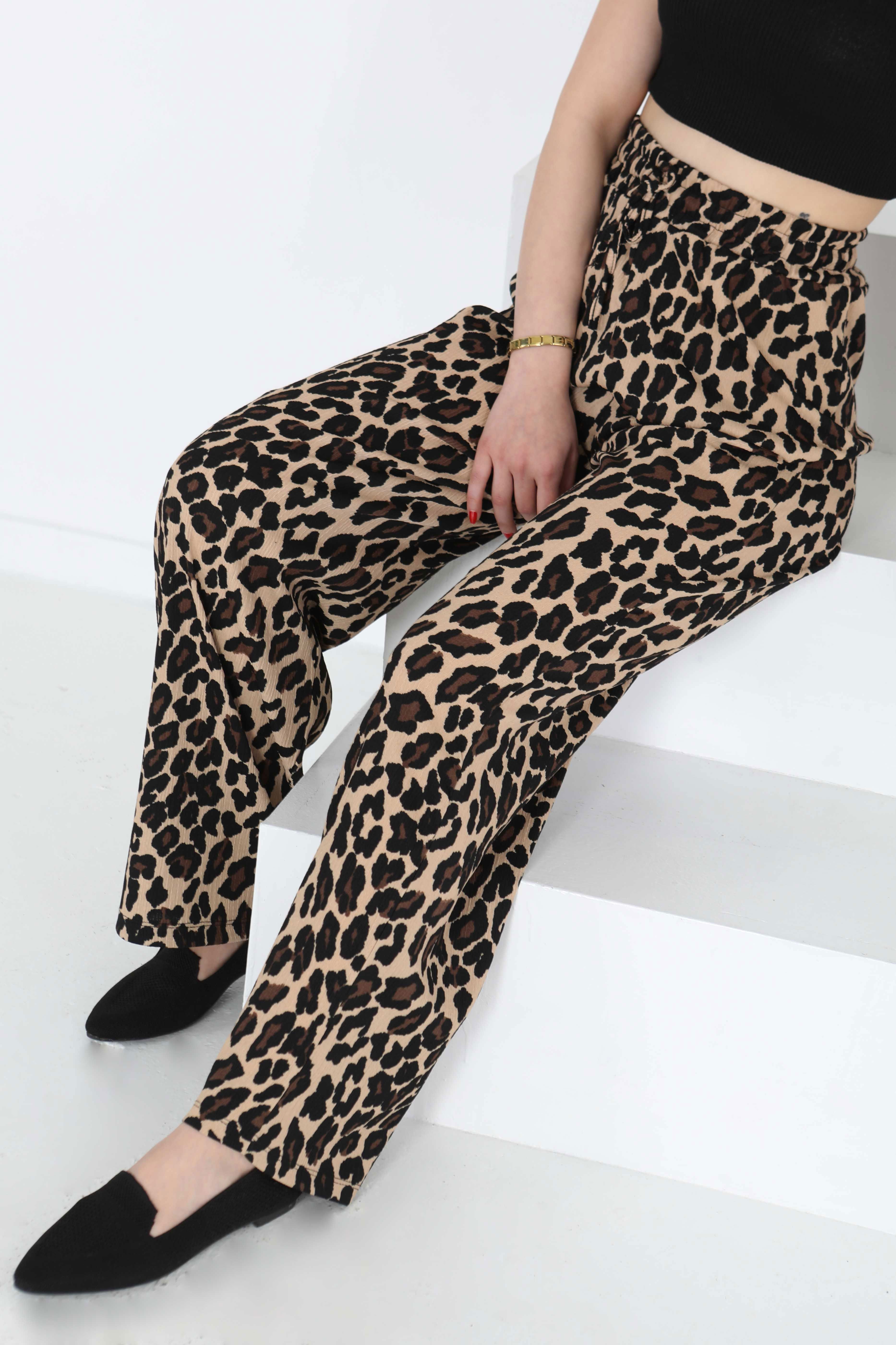 Leopar Desenli Lastikli Pantolon - 27129