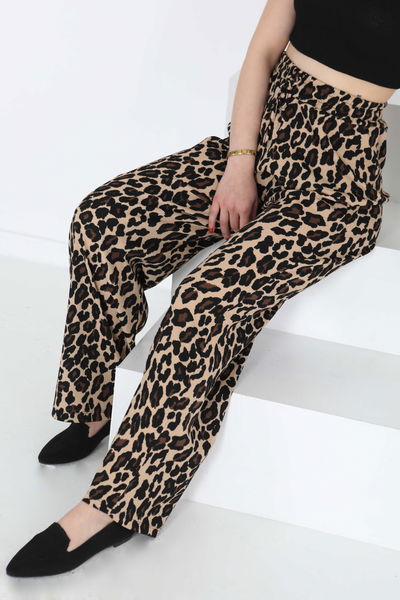 Leopar Desenli Lastikli Pantolon - 27129