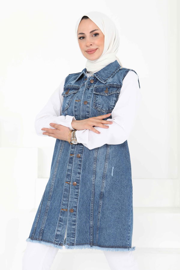 Çift Cepli Demin Yelek - 27160