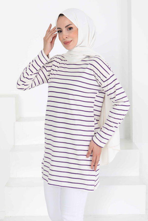 Çİzgili Yırtmaçlı Tunik - 27134