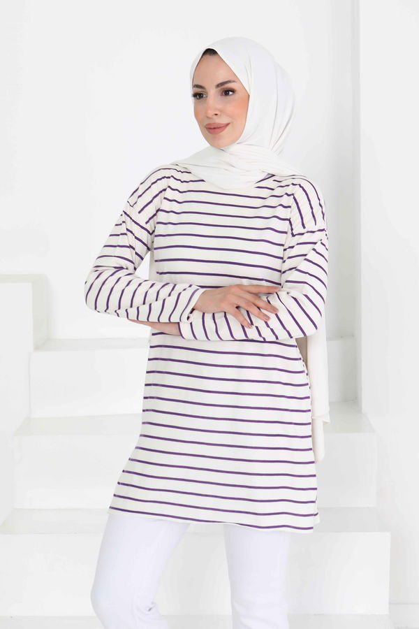 Çİzgili Yırtmaçlı Tunik - 27134