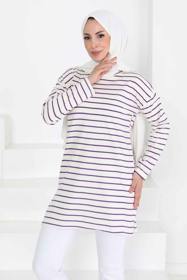 Çİzgili Yırtmaçlı Tunik - 27134