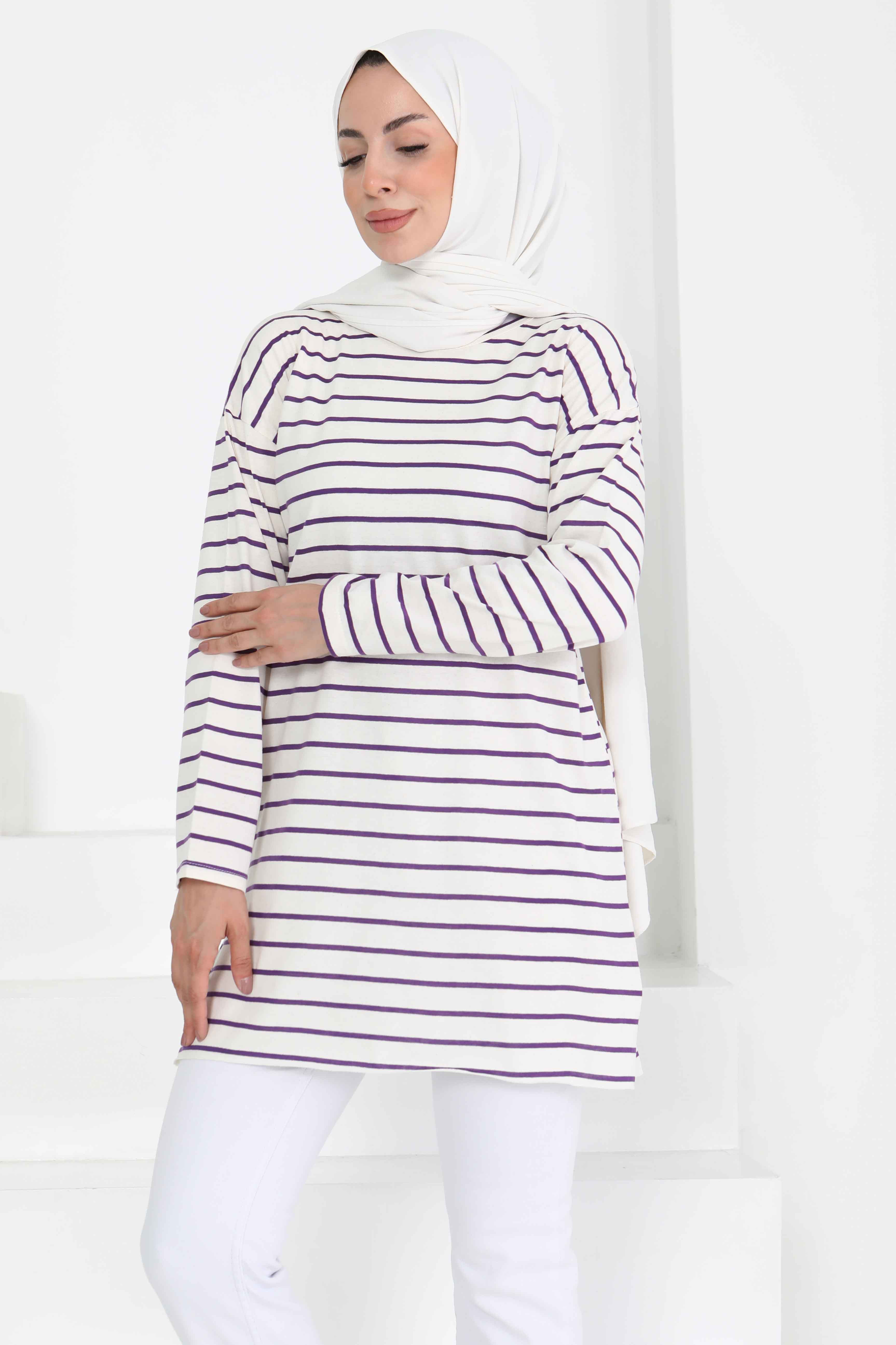Çİzgili Yırtmaçlı Tunik - 27134