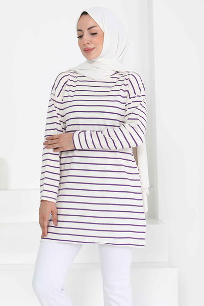 Çİzgili Yırtmaçlı Tunik - 27134
