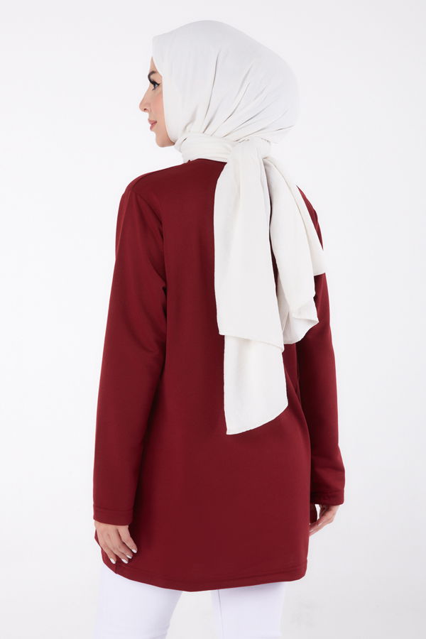 Düz Bisiklet Yaka Kadın Bordo Baskılı Sweatshirt - 13331