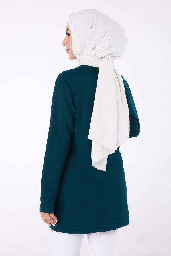 Düz Bisiklet Yaka Kadın Yeşil Baskılı Sweatshirt - 13331