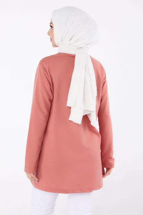 Düz Bisiklet Yaka Kadın Pembe Baskılı Sweatshirt - 13331