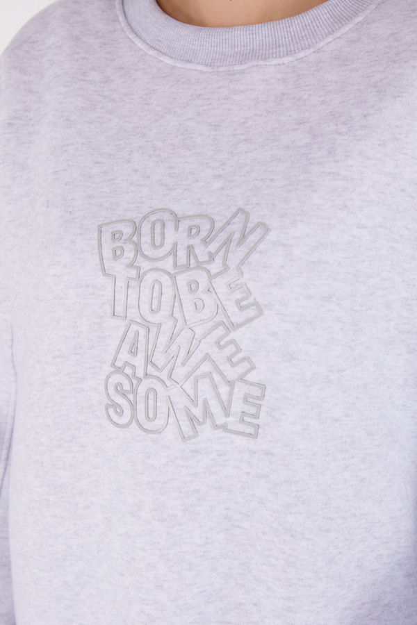 Düz Bisiklet Yaka Kadın Gri Baskılı Sweatshirt - 26475 GRİ
