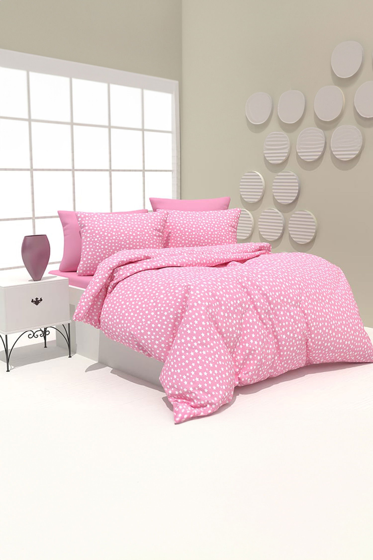 Pembe Tek Kişilik Nevresim Seti  - 50018 PEMBE
