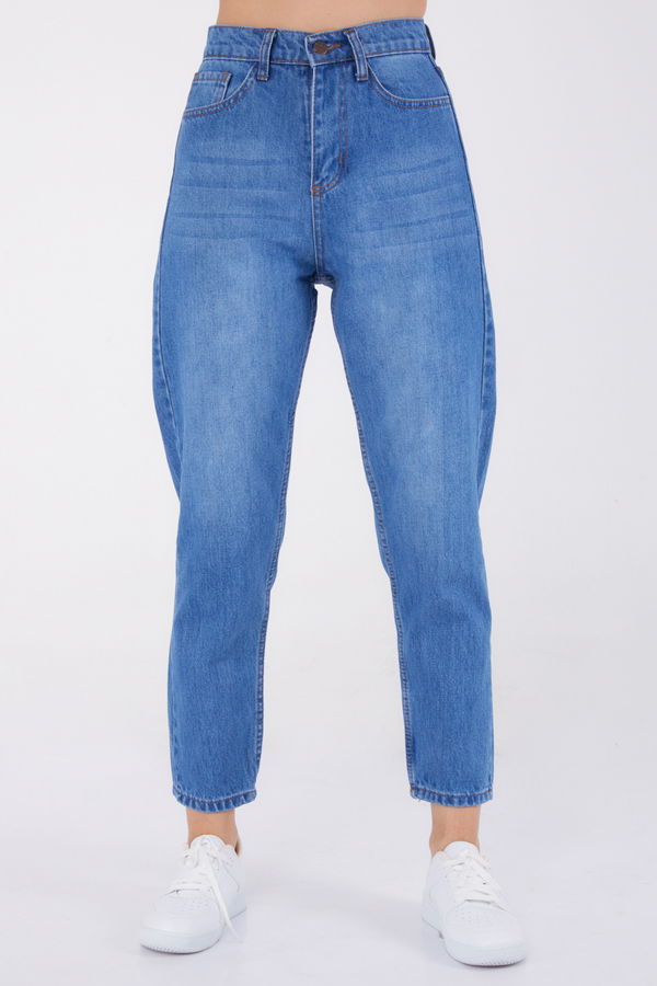 Düz Orta Kadın Mavi Mom Pantolon - 23786 MAVİ