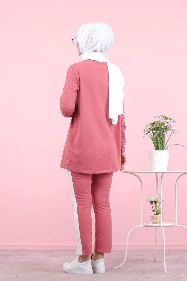 Düz Bisiklet Yaka Kadın Pembe 8399 TUNİK PANTOLON - 8399