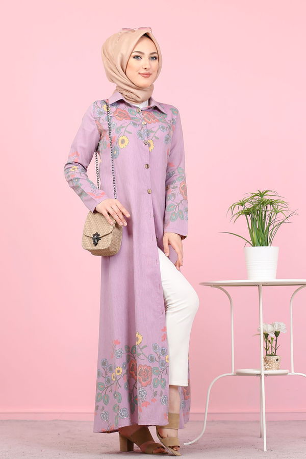 Düz Gömlek Yaka Kadın Pembe 3098 UZUN TUNIK - 3098 PEMBE