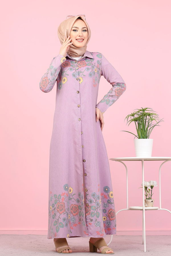 Düz Gömlek Yaka Kadın Pembe 3098 UZUN TUNIK - 3098 PEMBE