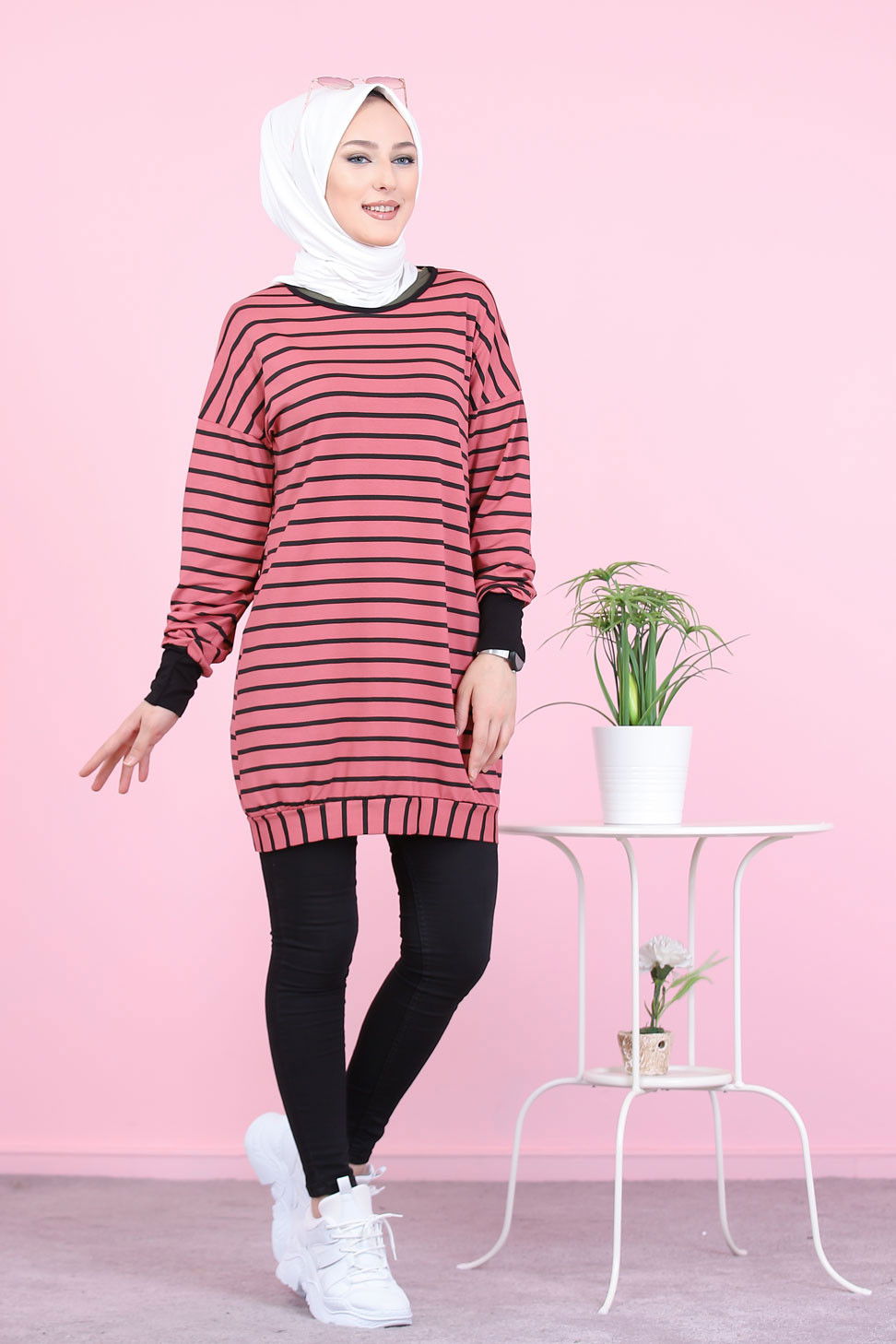 Düz Bisiklet Yaka Kadın Pembe 5258 SALAŞ TUNIK - 5258 PEMBE