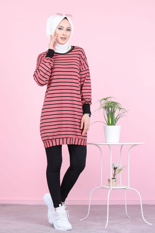 Düz Bisiklet Yaka Kadın Pembe 5258 SALAŞ TUNIK - 5258 PEMBE