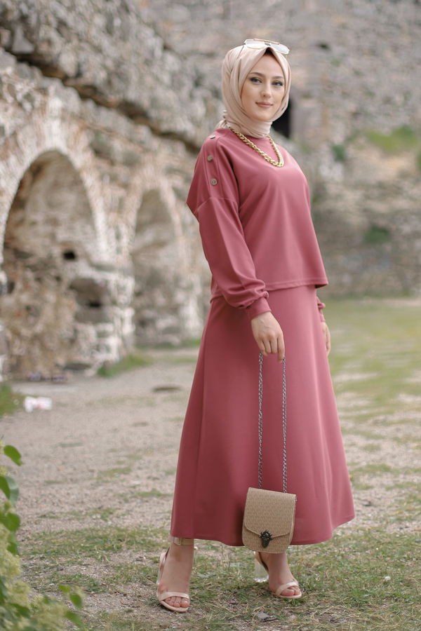 Düz Bisiklet Yaka Kadın Pembe 3120 TUNIK ETEK - 3120