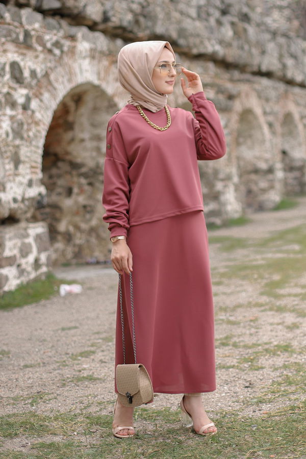 Düz Bisiklet Yaka Kadın Pembe 3120 TUNIK ETEK - 3120