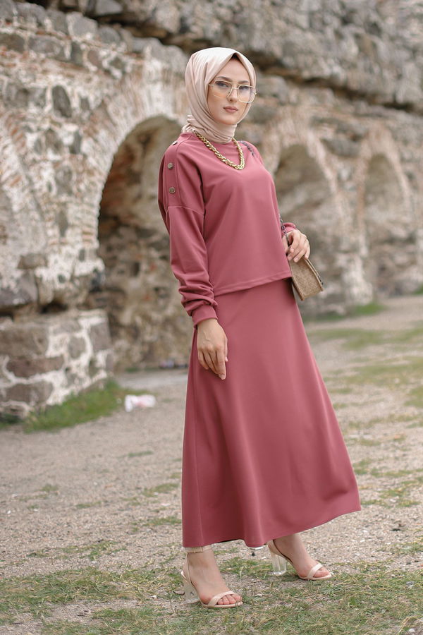 Düz Bisiklet Yaka Kadın Pembe 3120 TUNIK ETEK - 3120