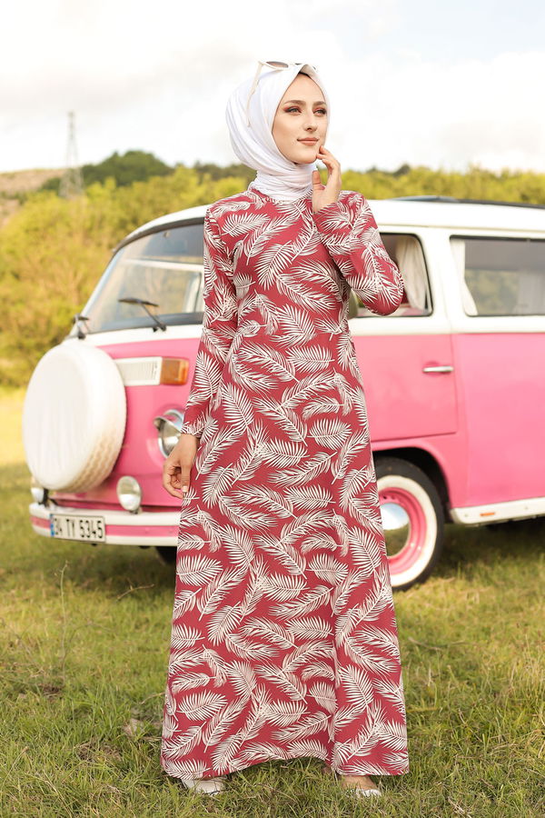 Düz Bisiklet Yaka Kadın Pembe ELBISE - 8506 PEMBE
