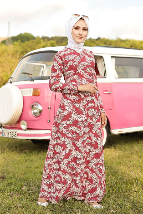 Düz Bisiklet Yaka Kadın Pembe ELBISE - 8506 PEMBE