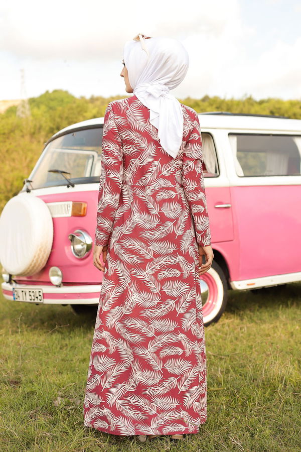 Düz Bisiklet Yaka Kadın Pembe ELBISE - 8506 PEMBE
