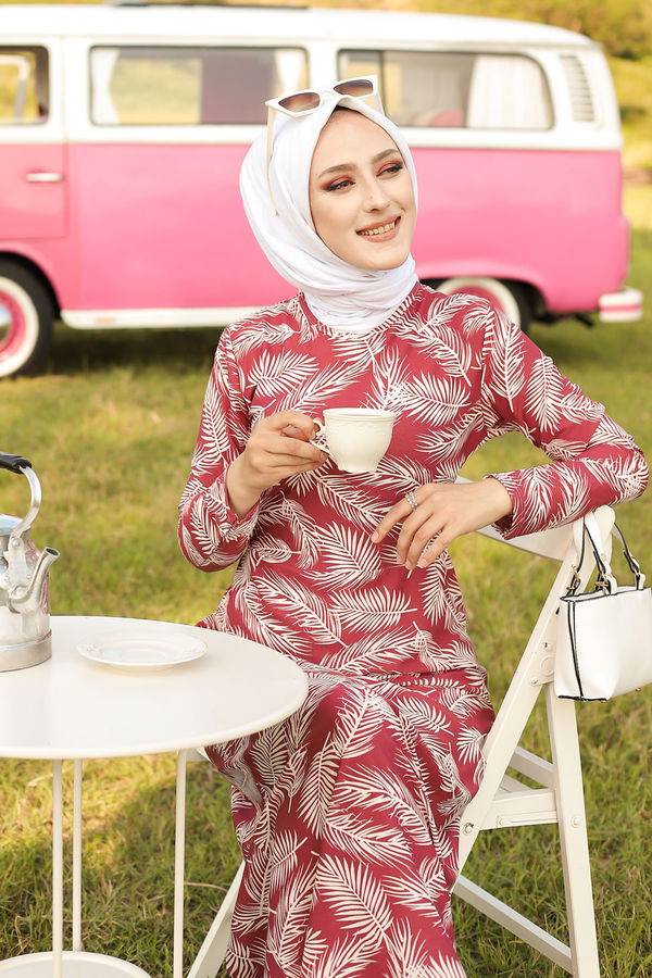 Düz Bisiklet Yaka Kadın Pembe ELBISE - 8506 PEMBE